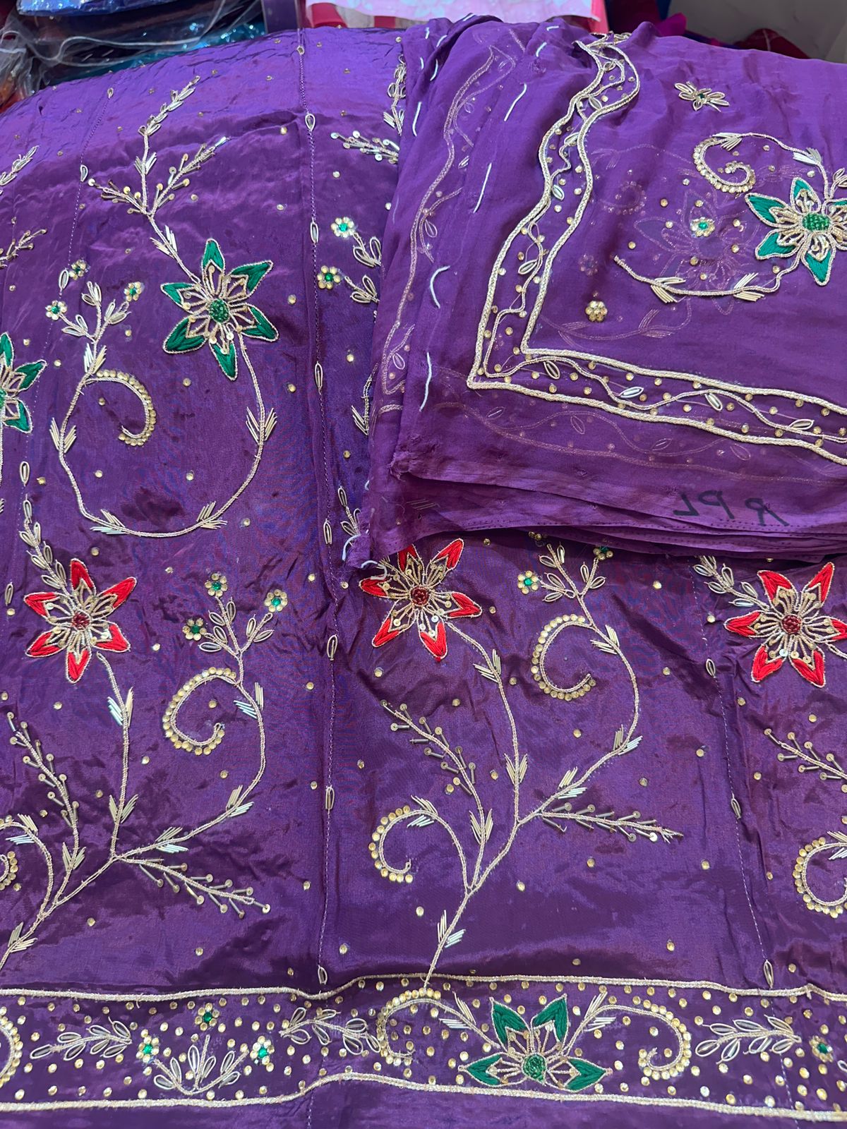 Royal Natural Crepe Ensemble with Handcrafted Jardoji & Dabka Accents