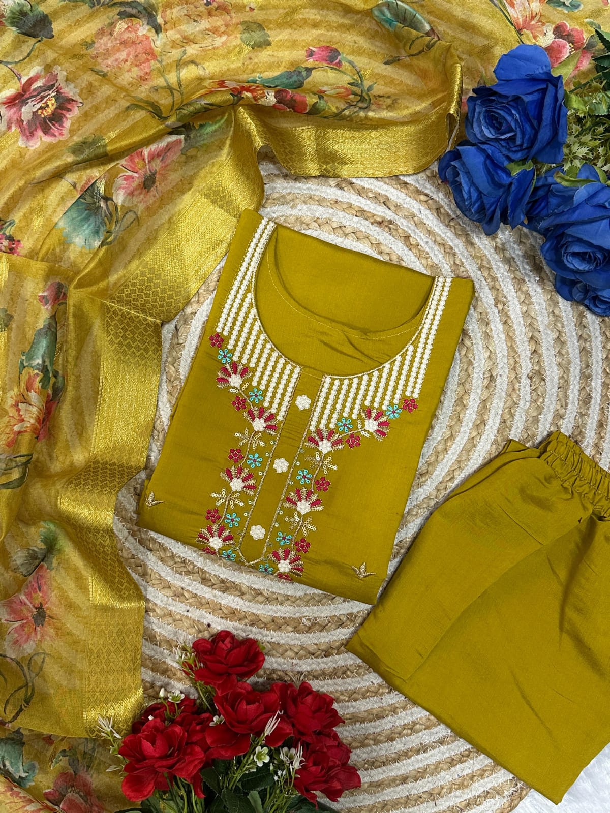 Elegant Partywear embroidery kurti pant dupatta set Size 38 40 42 44