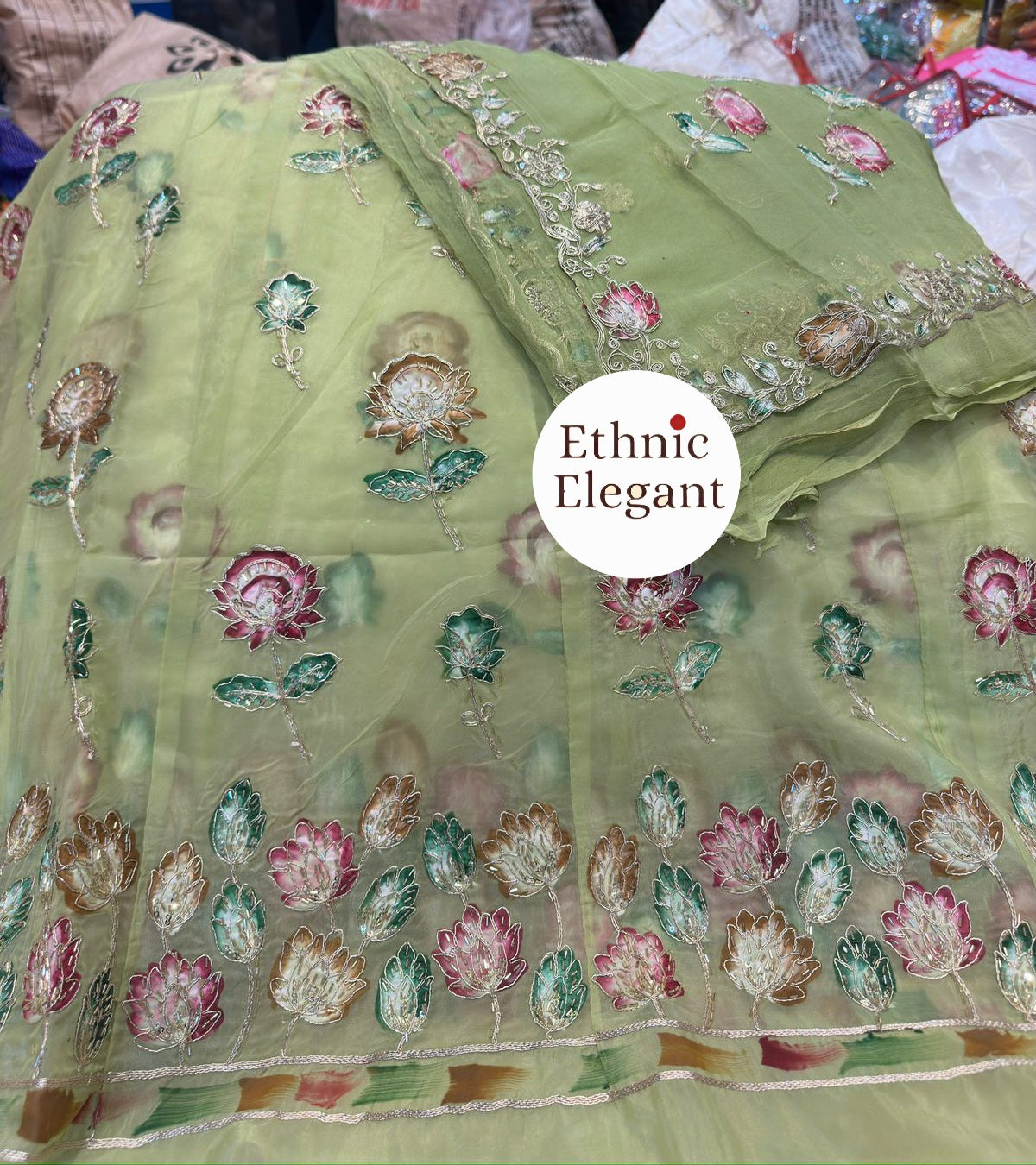 Elegant Tissue Silk Thakurji Poshak with Peacock Hand Painting & Taara Embellishment    code:sy
