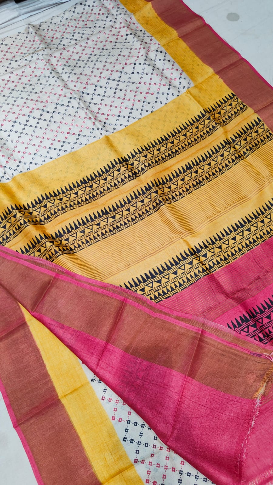 Madhubani Hand printed Tussar pure silk saree silk mark certified