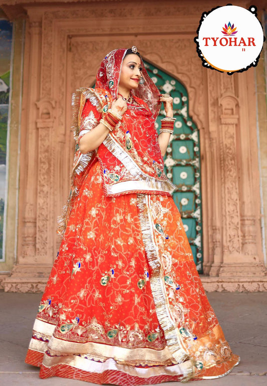 Elegant RAI BHANDHEJ multishaded BOUTIQUE ZARI WORK poshak