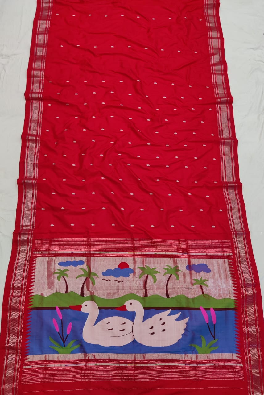 Golden & Silver Jari Yeola Handloom Paithani – Pure Silk Grandeur