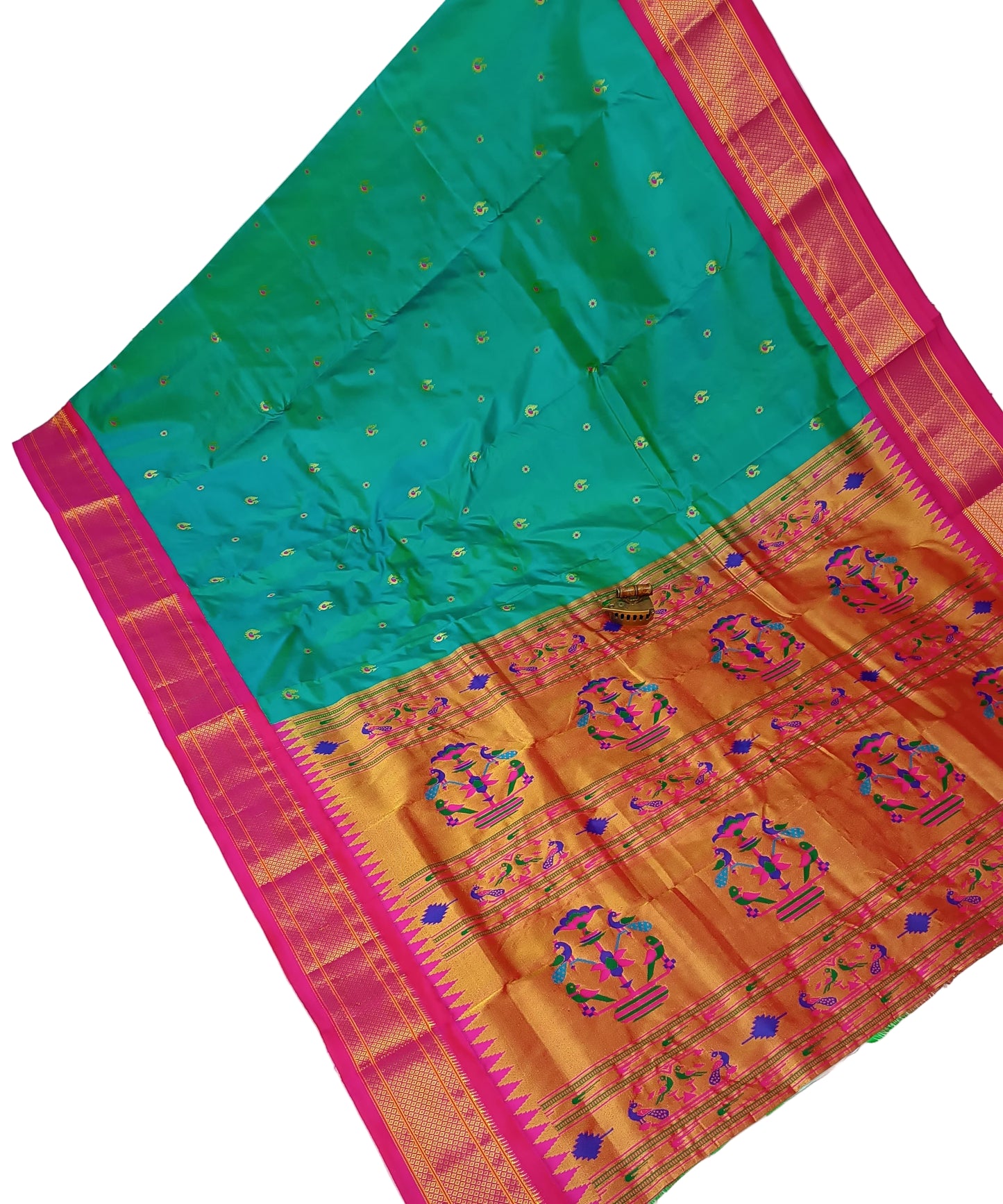 Majestic Karnful Peacock Kadiyal Pure Silk Paithani