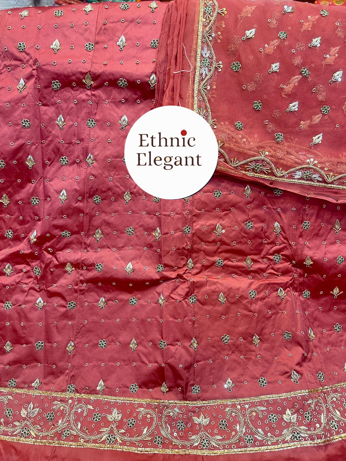 Heavy Bember Satin Poshak with Pure Thakurji Odhna | Aari, Jardoji & Dabka Handwork