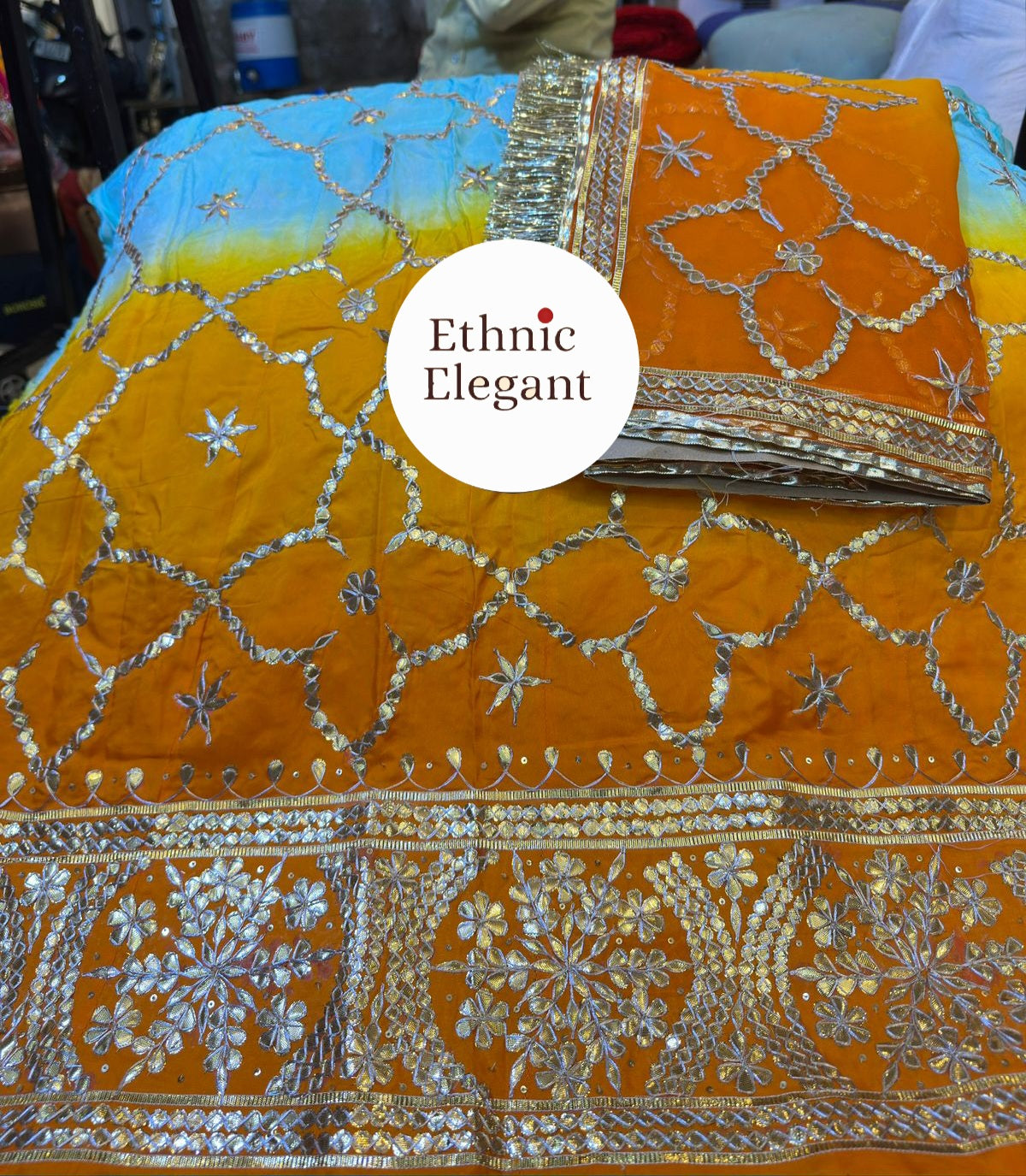 Royal Natural Crepe / Upada Silk Thakurji Pure Odhna Poshak with Heavy Gotapati Handwork  code:sy