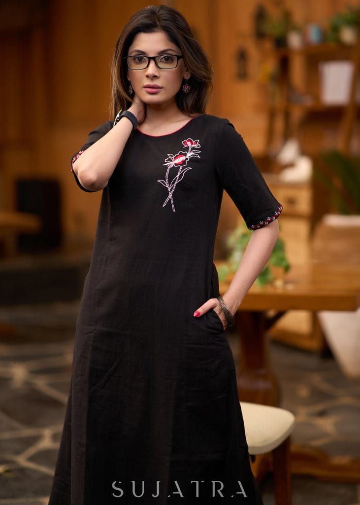 Cotton Flex Black Beauty Kurta With One Side Pocket  With Printed Pant* Size: *M/38, L/40, XL/42, XXL/44*