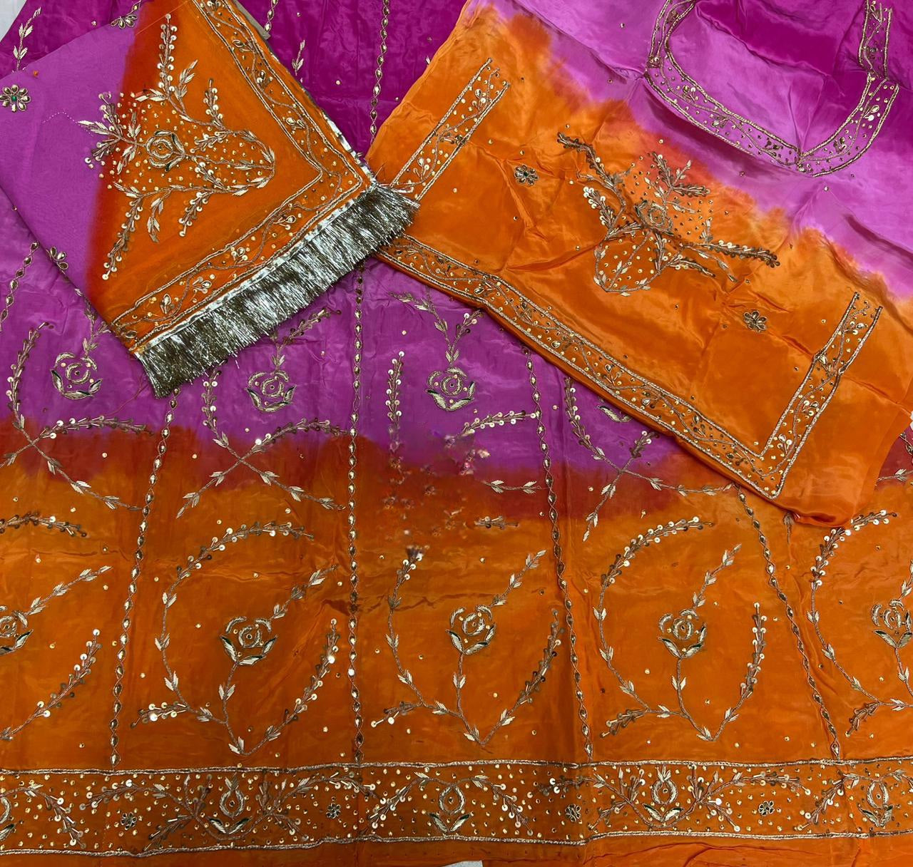 Natural fabric 3 Shaded colour beautiful handwork elegant Partywear Rajasthani poshak