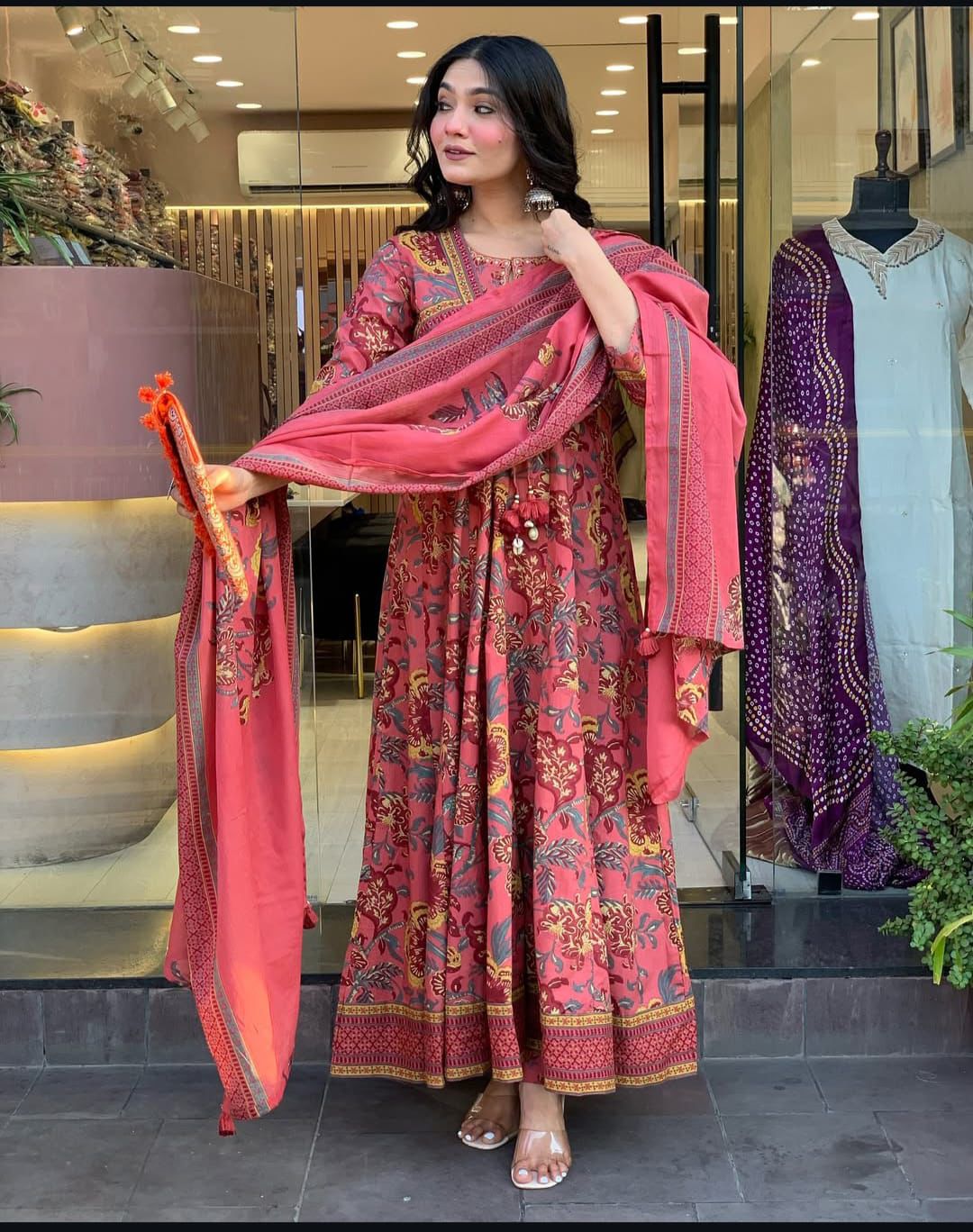 Elegant Partywear Embroidery sequence work Anarkali kurti set size- M-38/L-40/Xl- 42/XXL- 44, XXXL-46*