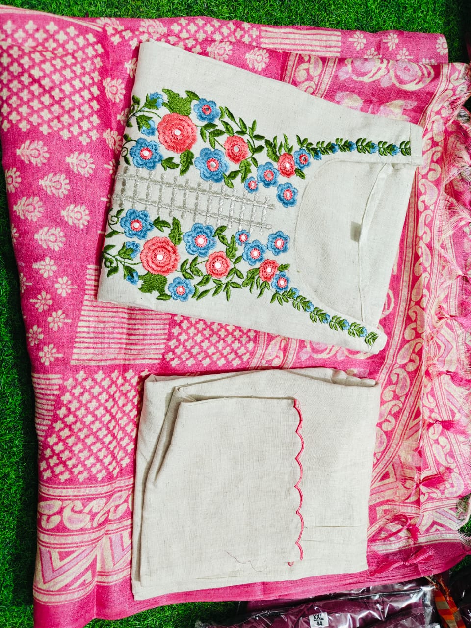 Embroidery suit and khadi silk dupata set Size:-38,40,42,44,46