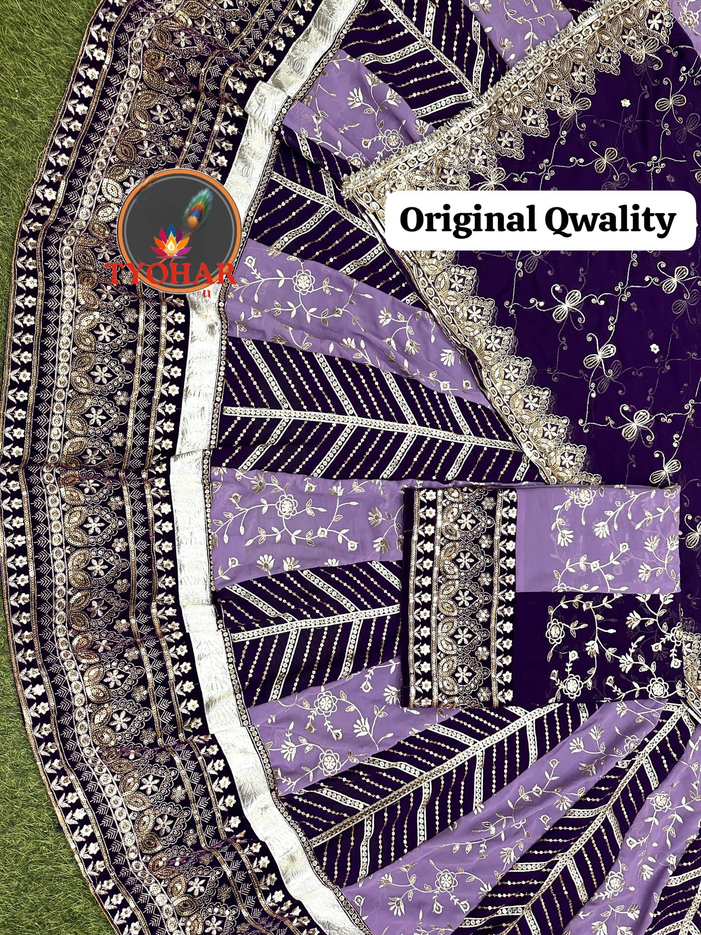 Designer 4-Meter Gher Georgette Lehenga Poshak with Velvet Border & Sequin Work