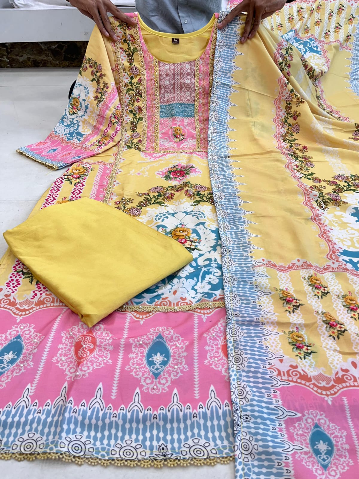 Designer Yellow Suit Set with Elegant Digital Prints