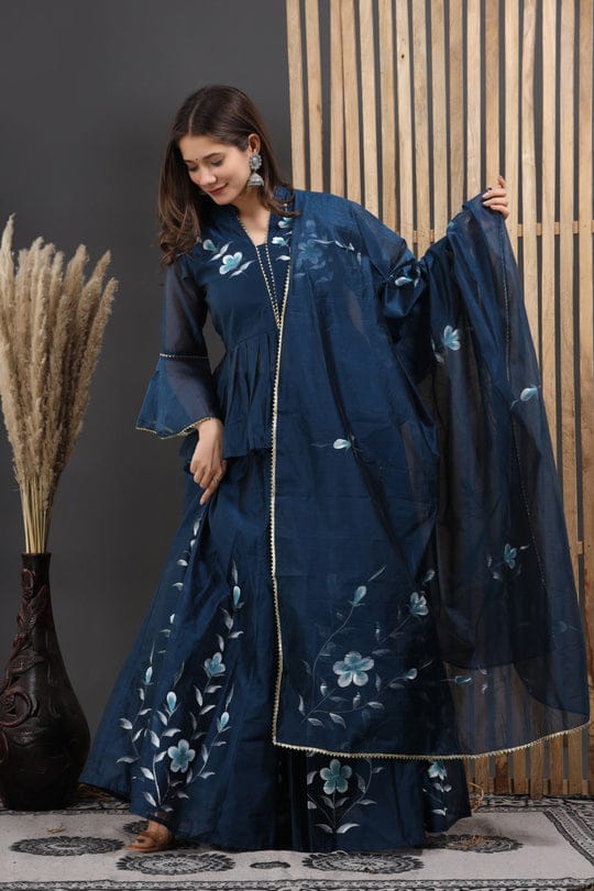 Hand Painted Chanderi Lehenga Set Size : 38 40 42 44