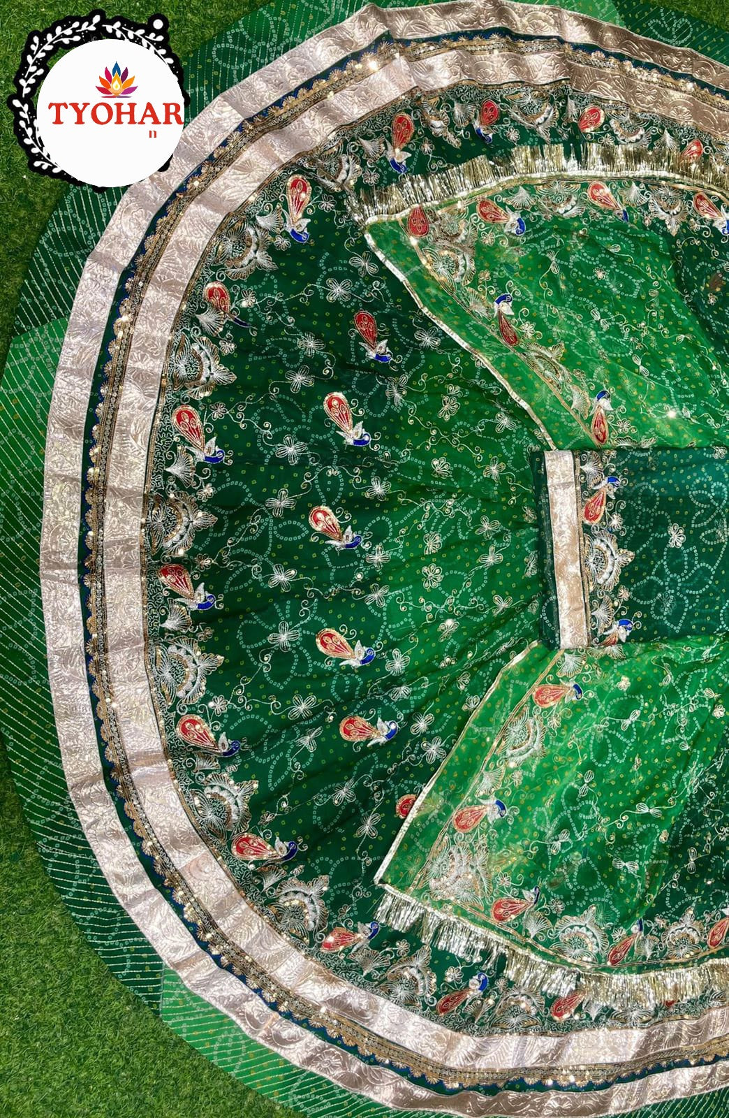 Elegant RAI BHANDHEJ multishaded BOUTIQUE ZARI WORK poshak