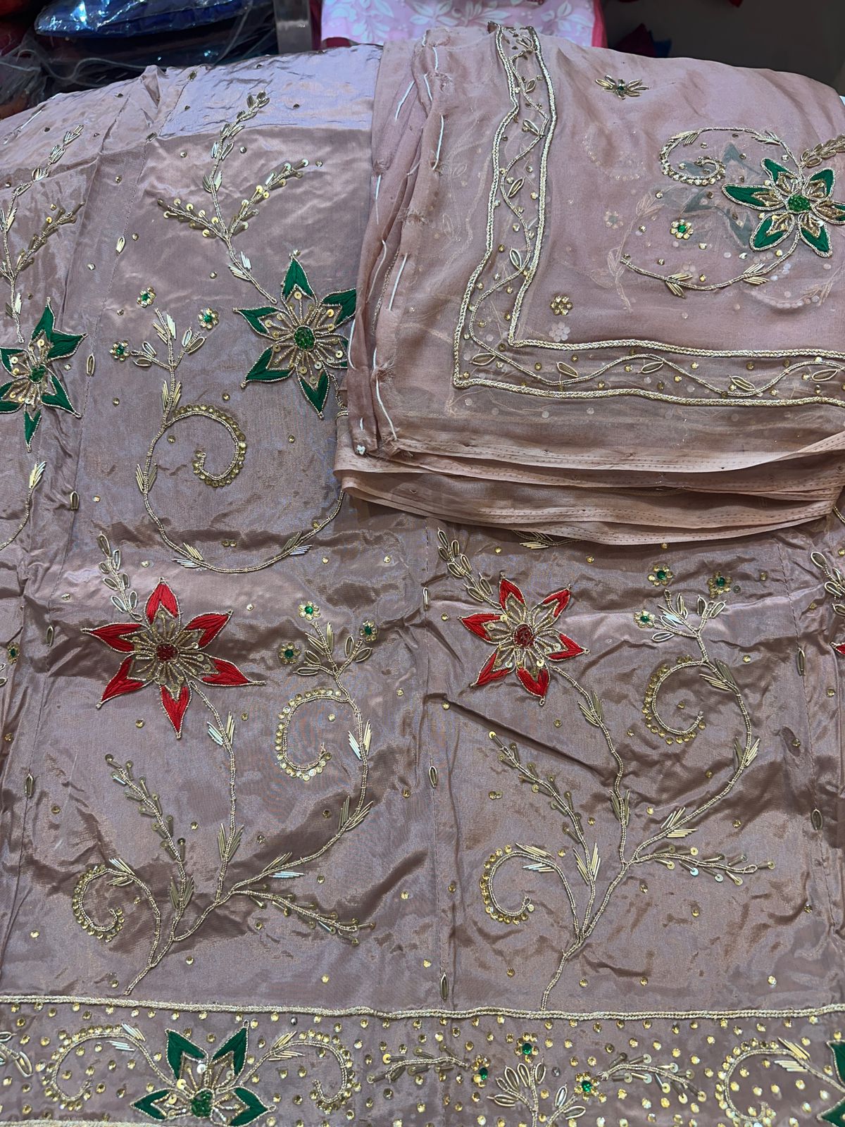 Royal Natural Crepe Ensemble with Handcrafted Jardoji & Dabka Accents