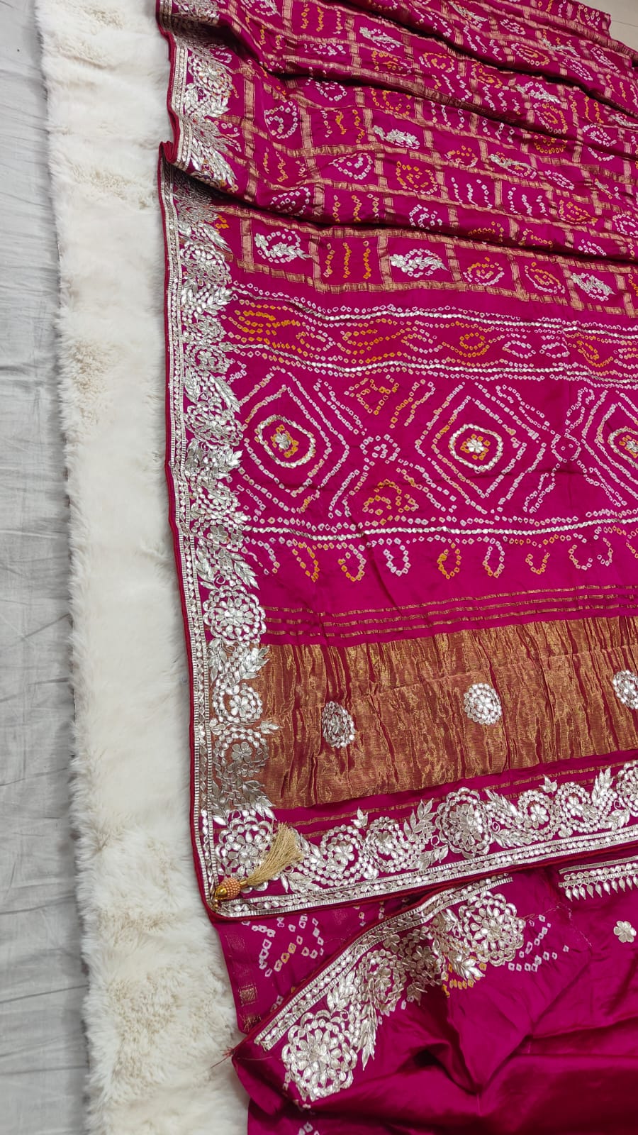 Pure modal gajji silk Bhandhej saree with Hevy hand zero Gotta patti work elegant saree