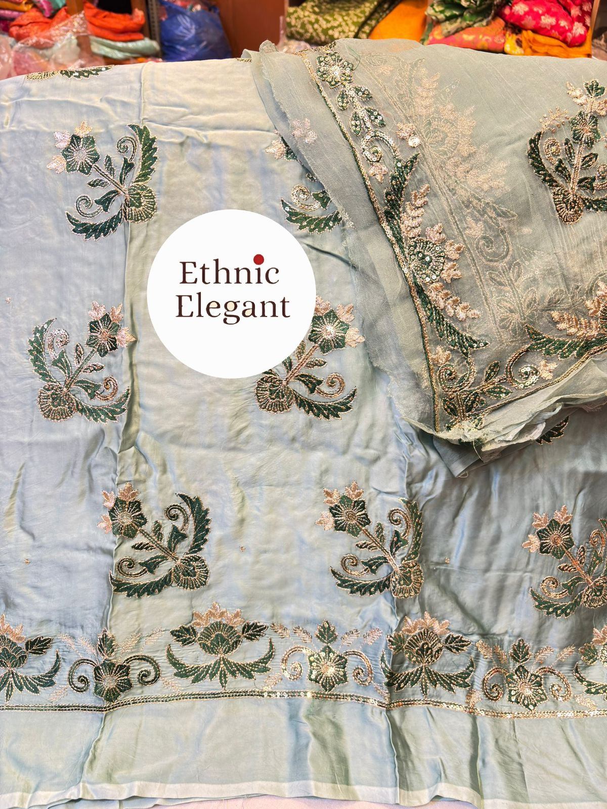 Premium Bember Silk Rajputi Poshak | Pure Thakurji Odhna | Authentic Copper Handwork