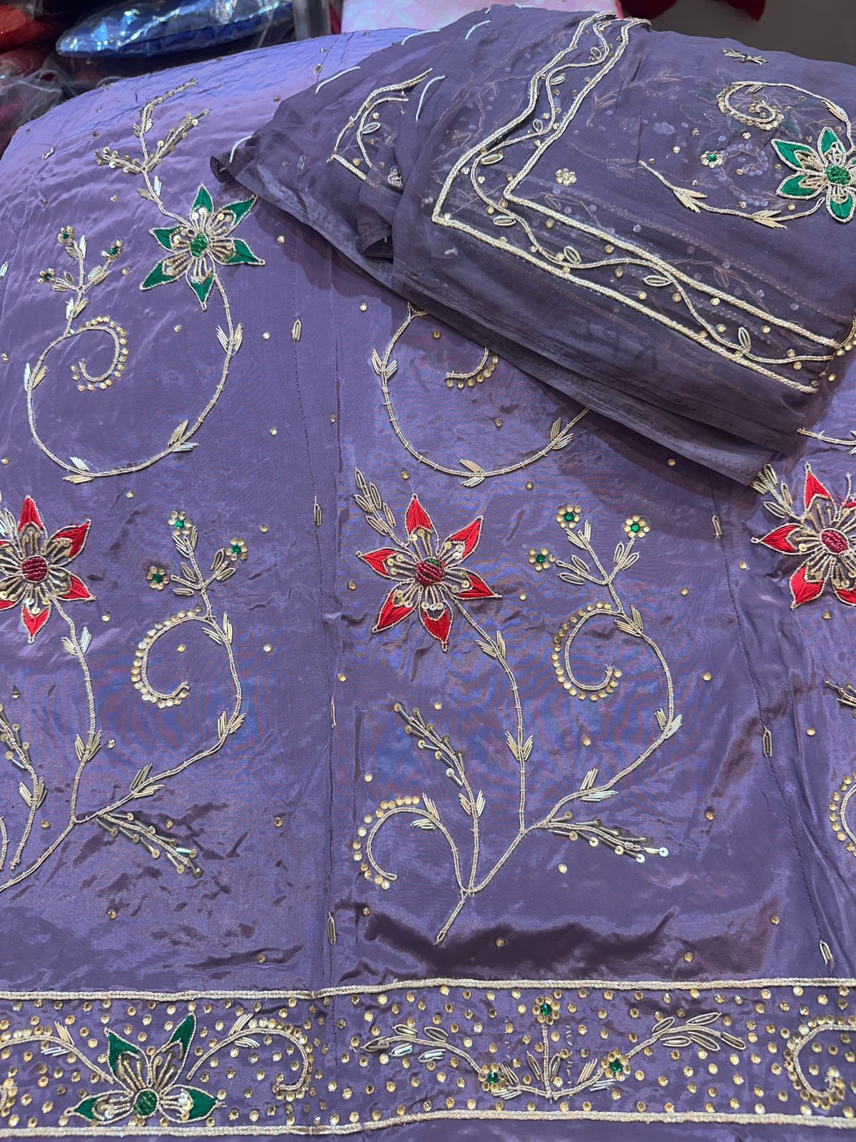 Royal Natural Crepe Ensemble with Handcrafted Jardoji & Dabka Accents