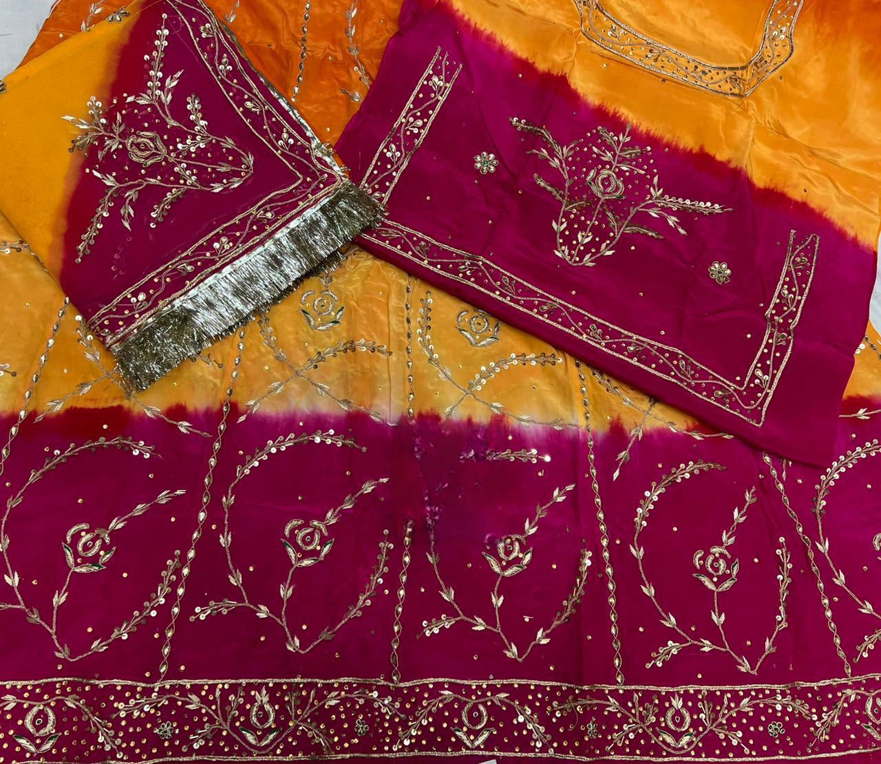 Natural fabric 3 Shaded colour beautiful handwork elegant Partywear Rajasthani poshak