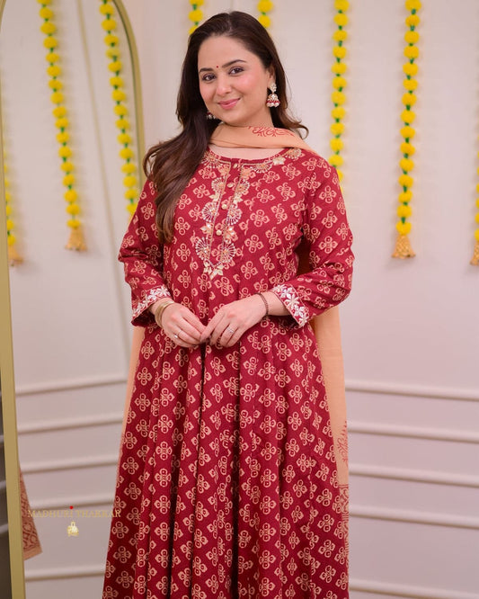 beautifully printed Cotton A Line Suit Sets  Size 38,40,42,44