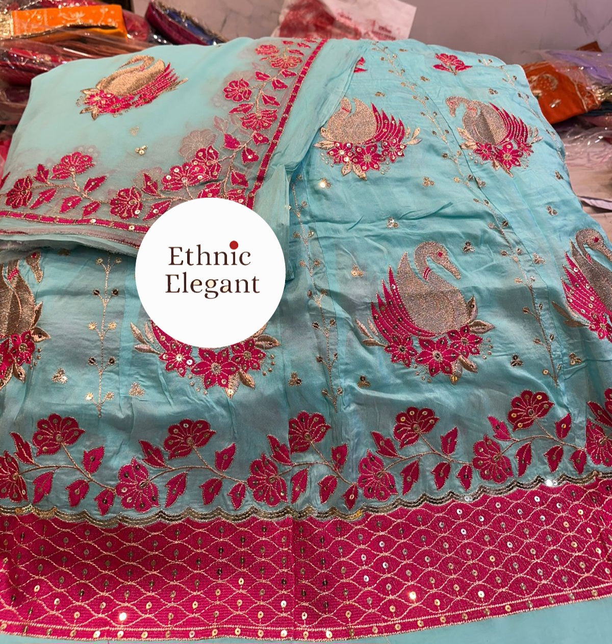 Elegant Hans design Natural silk thakurji pure odhna heavy patch work handwork Beautiful poshak*