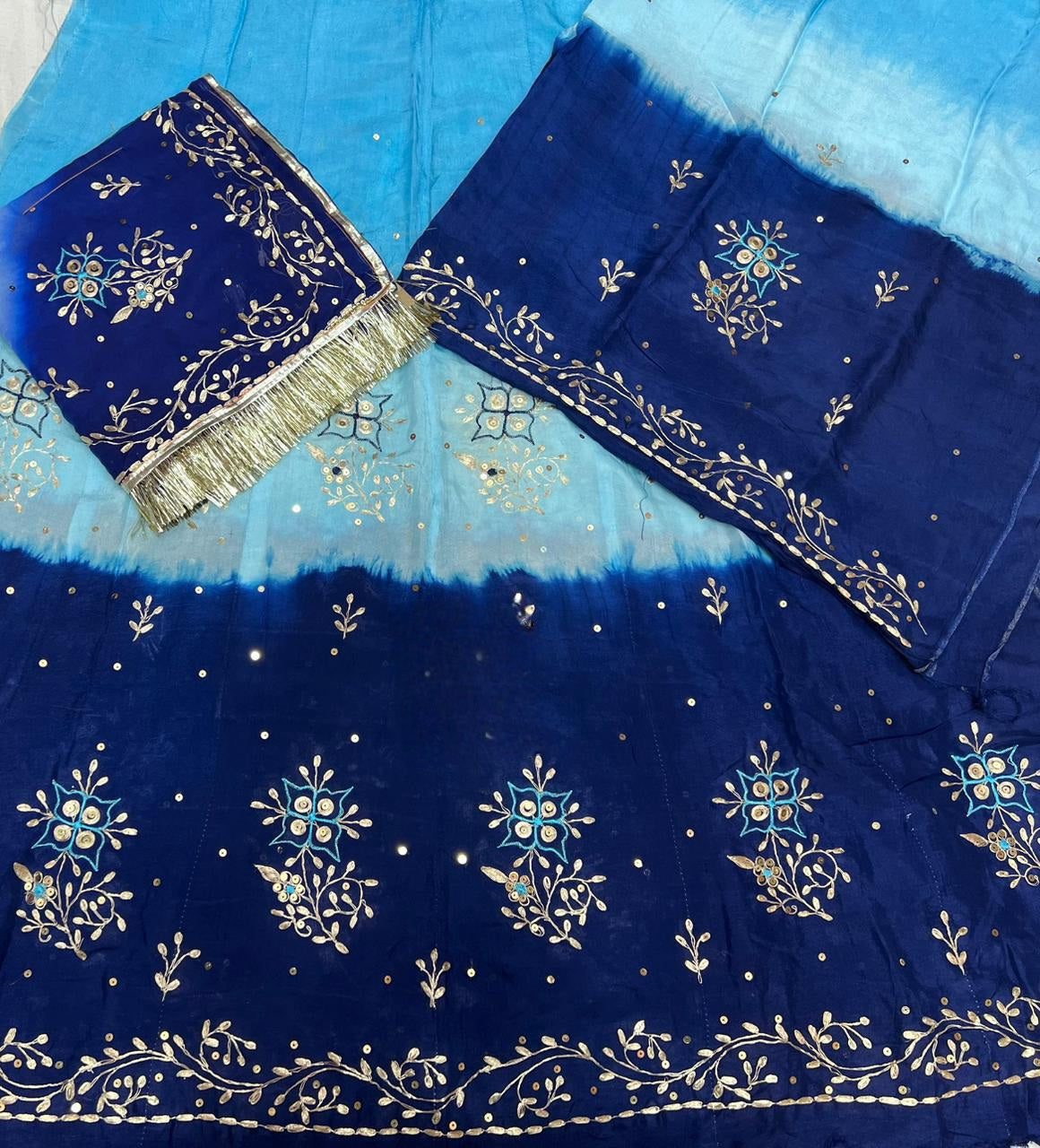 Boutique Party Wear Poshak: New Upada Crape Fabric | 3D Shaded Colors & Hand Aari Work
