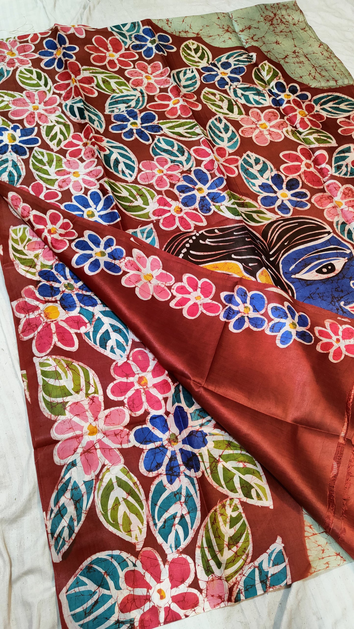 Bishnupuri  handprinted Batik pure silk saree
