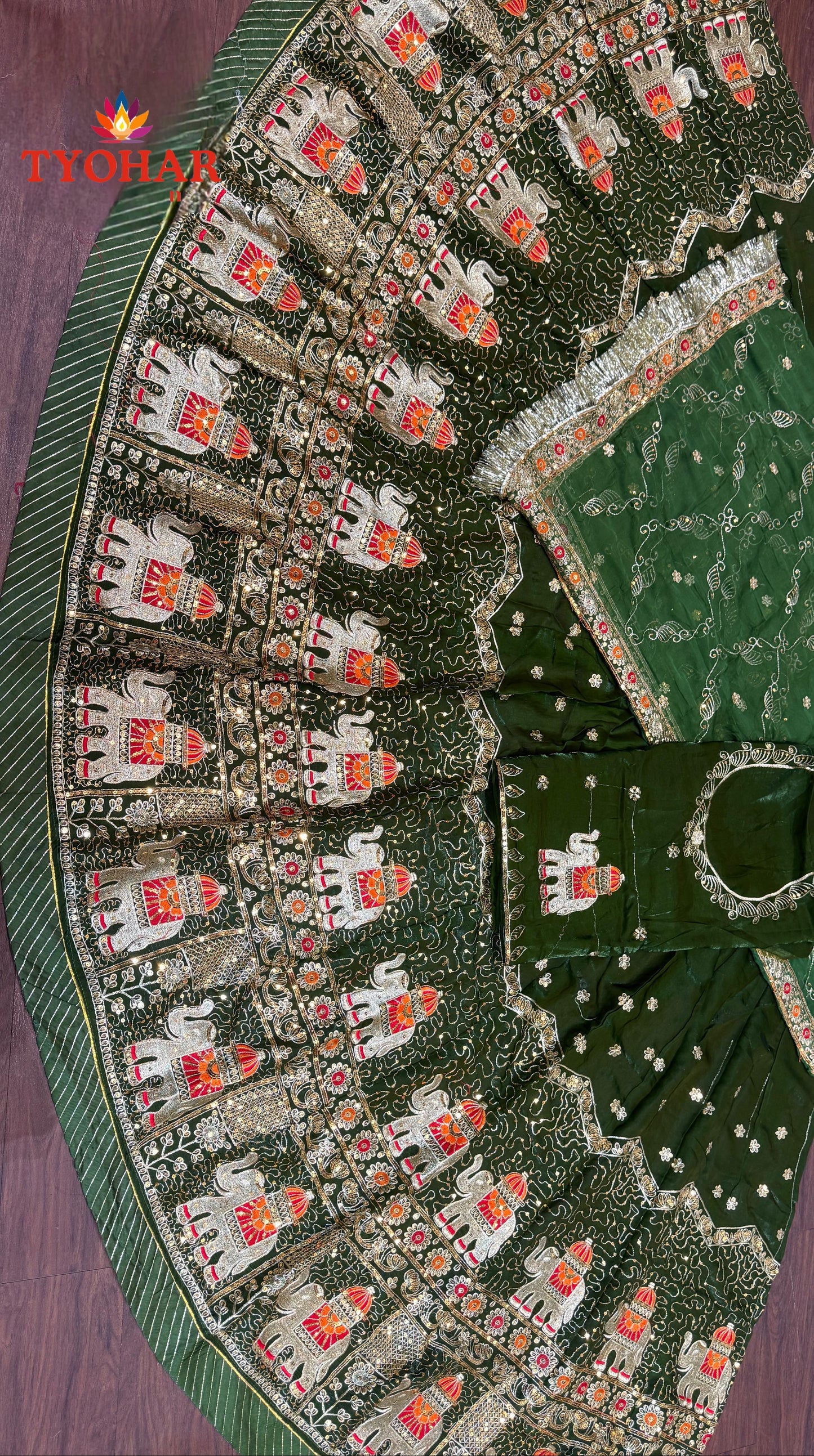 Boutique Vintage FENDI Silk Poshak with Pure Odhani | Fancy Zari Handwork & Figure Design