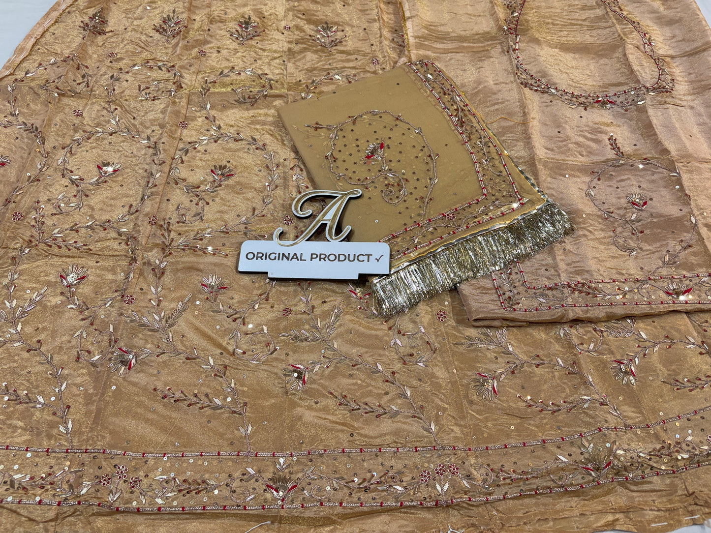 Elegant Jardozi Handwork Thakurji Poshak | Tissue Fabric with Pure Odhna