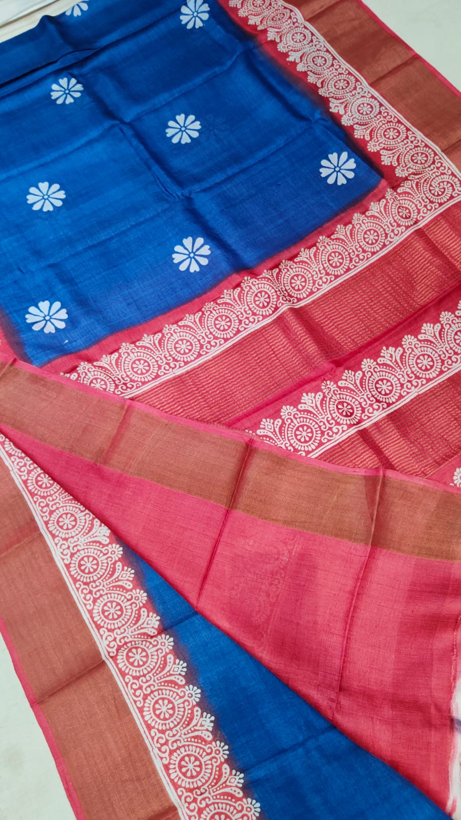 Madhubani Hand printed Tussar pure silk saree silk mark certified