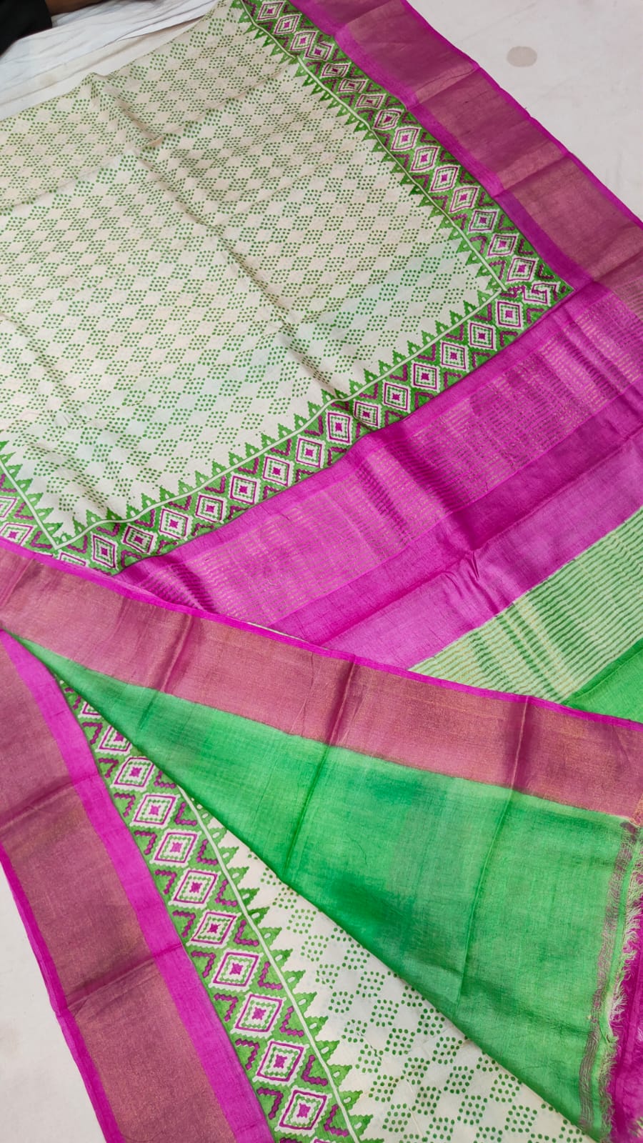 Madhubani Hand printed Tussar pure silk saree silk mark certified