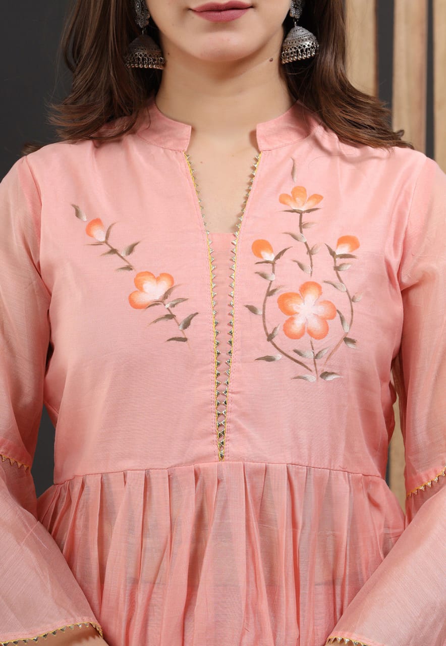 Hand Painted Chanderi Lehenga Set Size : 38 40 42 44