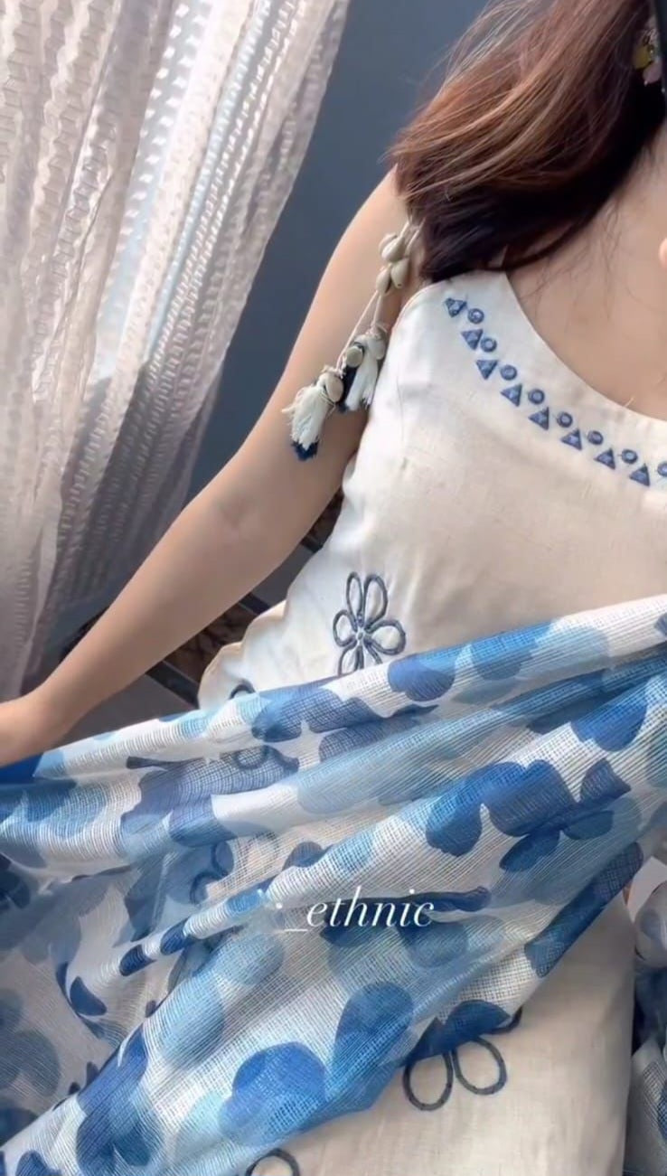 Elegant Sleeveless cotton handembroidery Beautiful Kurti pent Duppta set SIZE-S To 2XL (36to 44)*