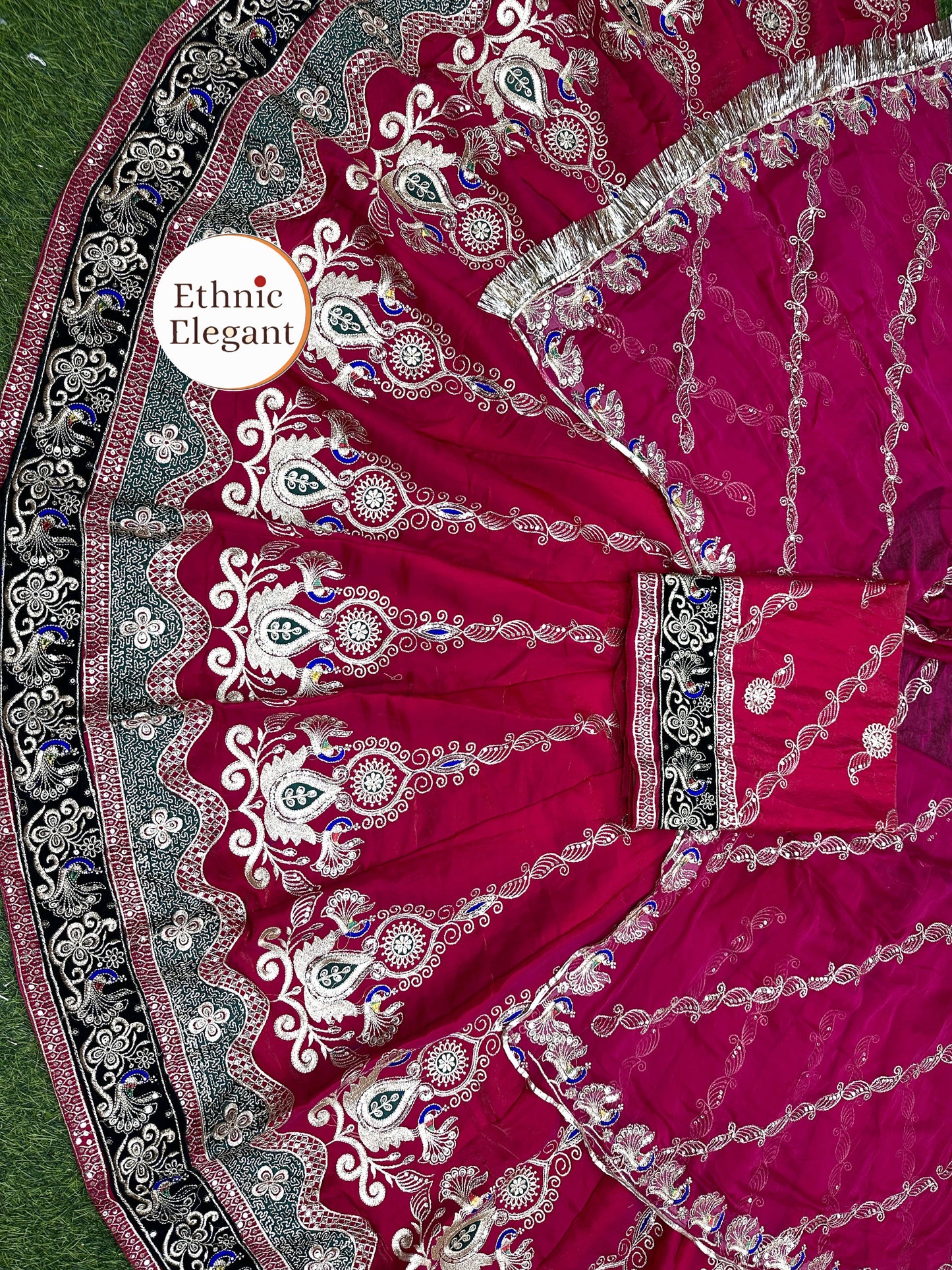 Elegant vintage style Barik Zari work 4 mtr gher designer poshak