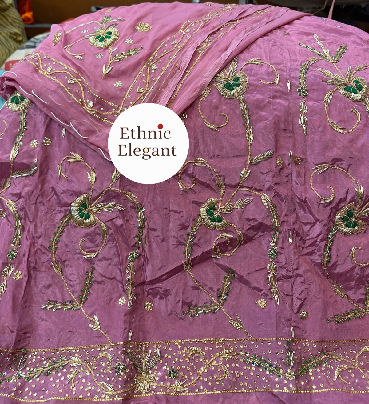 Rajwadi Poshak: Natural Crape with Pure Odhna | Heavy Jardoji & Dabka Handwork