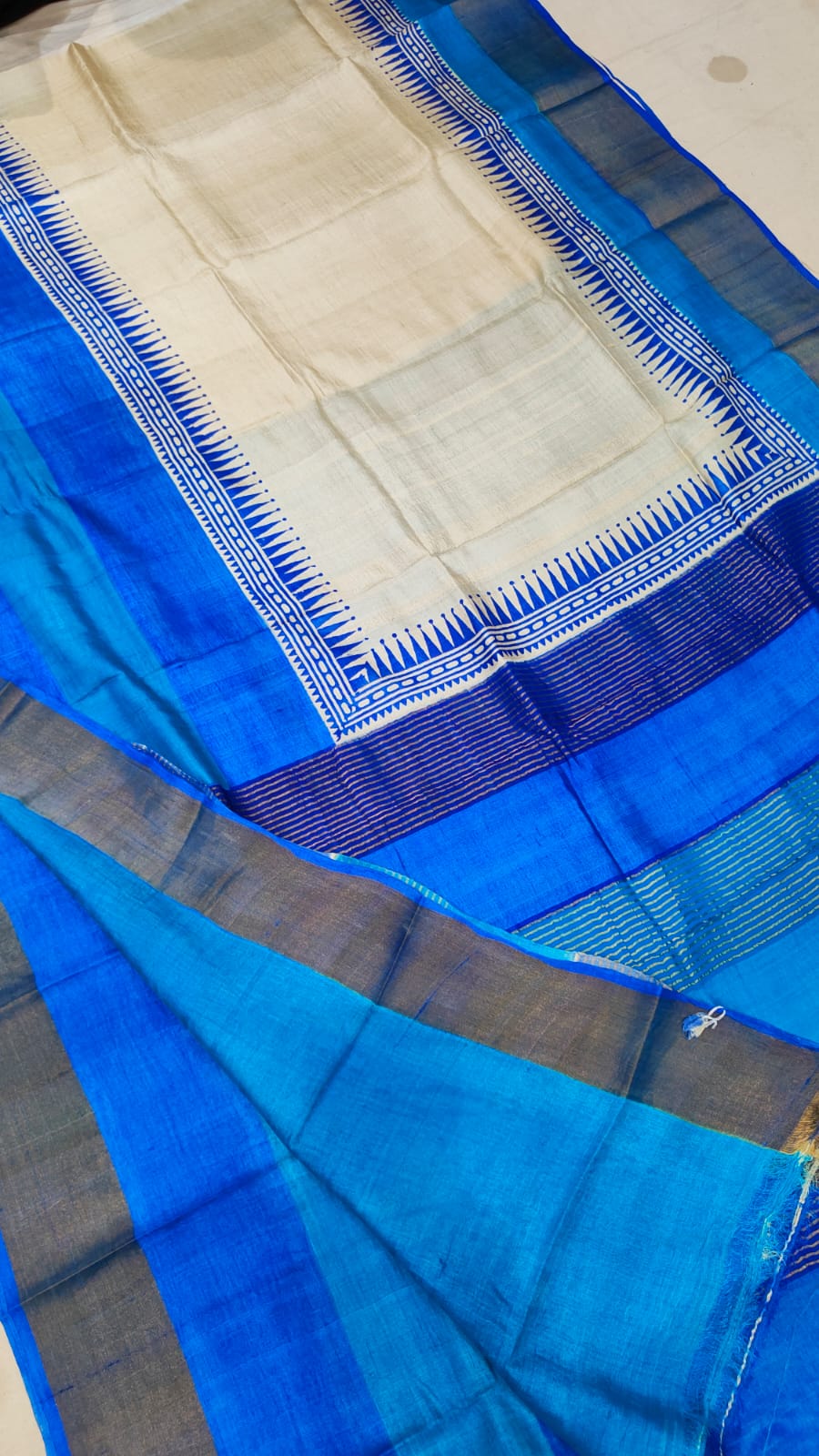 Madhubani Hand printed Tussar pure silk saree silk mark certified