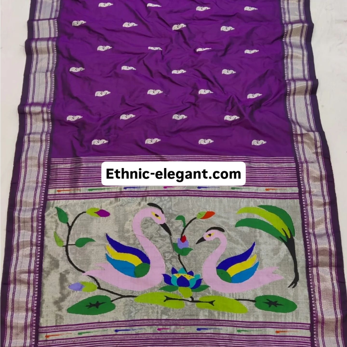 Golden & Silver Jari Yeola Handloom Paithani – Pure Silk Grandeur