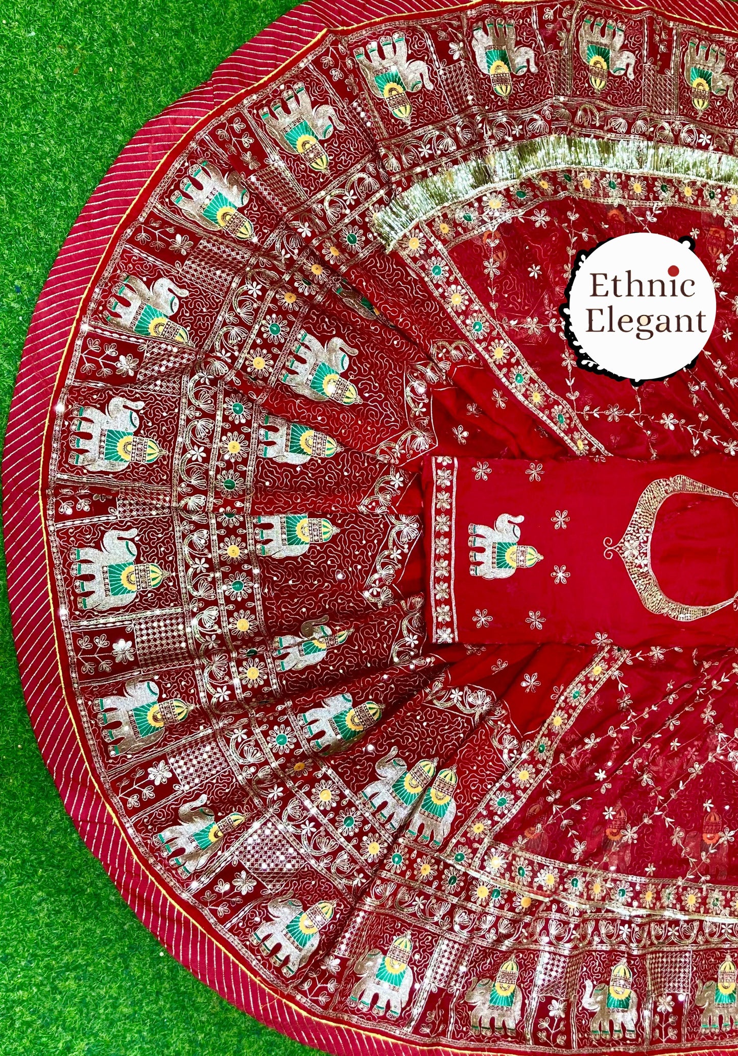 Boutique Vintage Rajputi Poshak | Premium Fendi Silk with Pure Odhani & Hand Zari Work