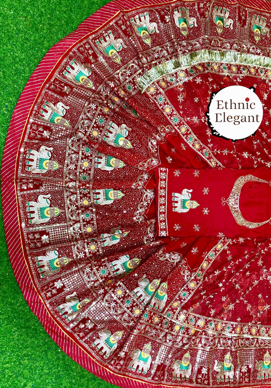 Boutique Vintage Rajputi Poshak | Premium Fendi Silk with Pure Odhani & Hand Zari Work