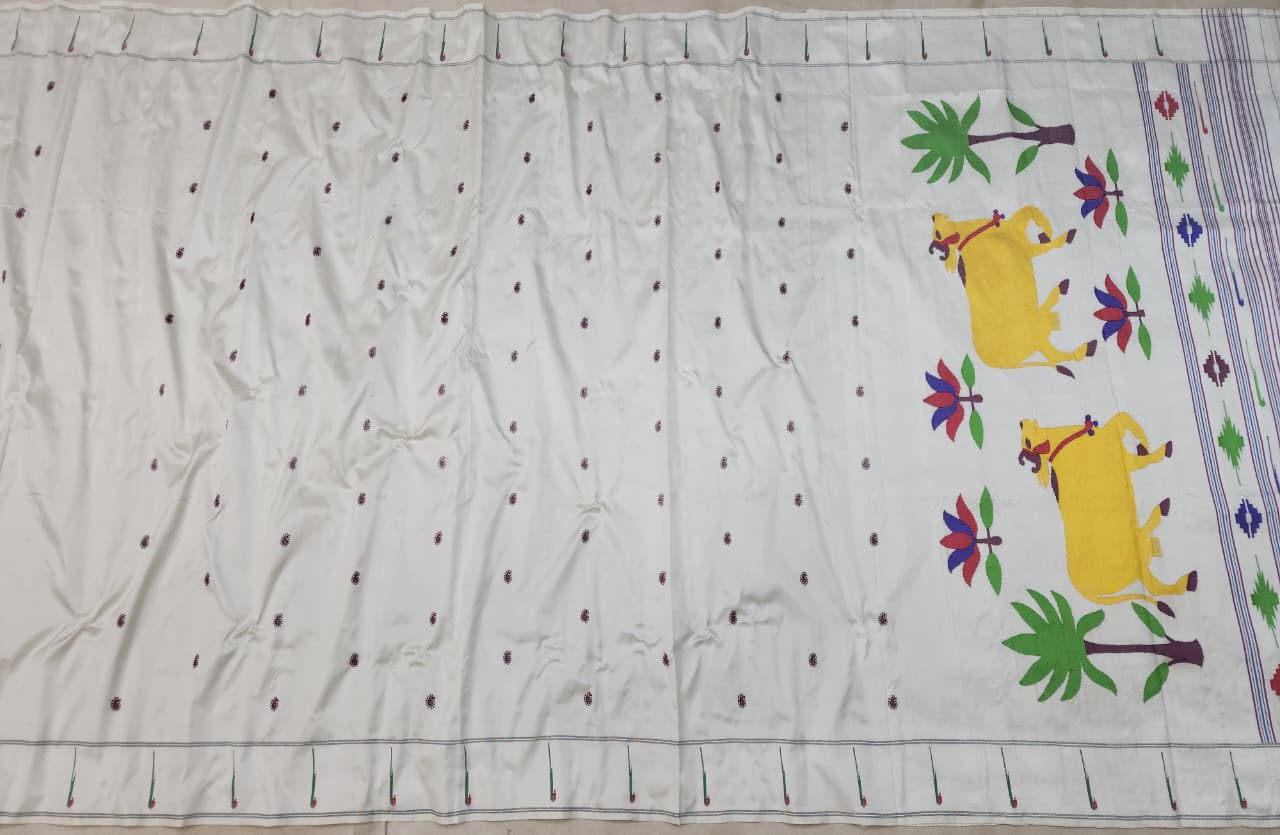 HANDLOOM PAITHANI PURE SILK SAREE SINGAL MUNIYA SELF BORDER