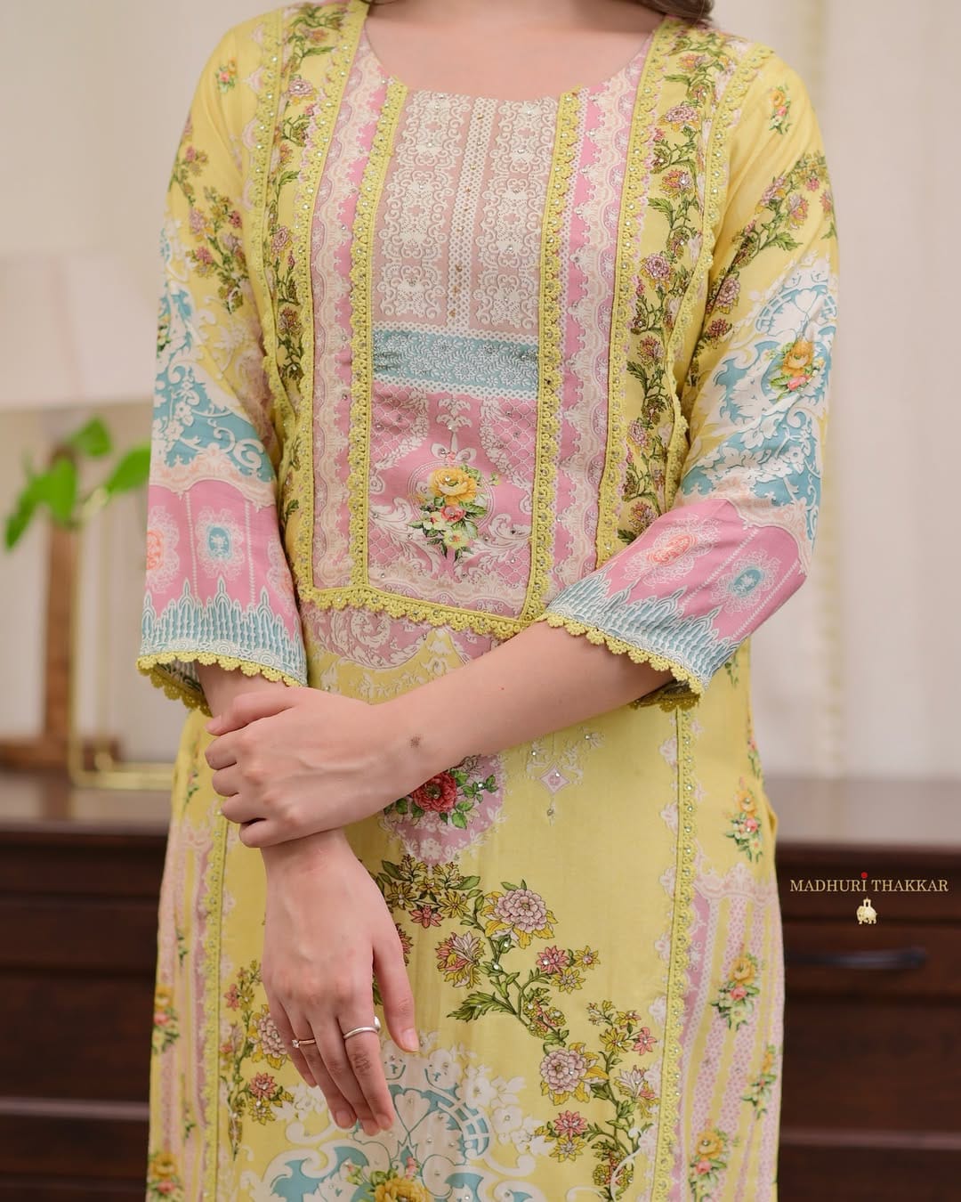 Designer Yellow Suit Set with Elegant Digital Prints