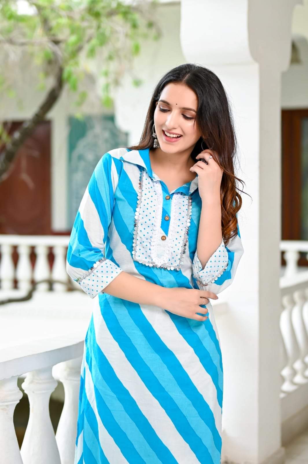 Lahriya print cotton kurti 
with afgani pent  size 38 to 44