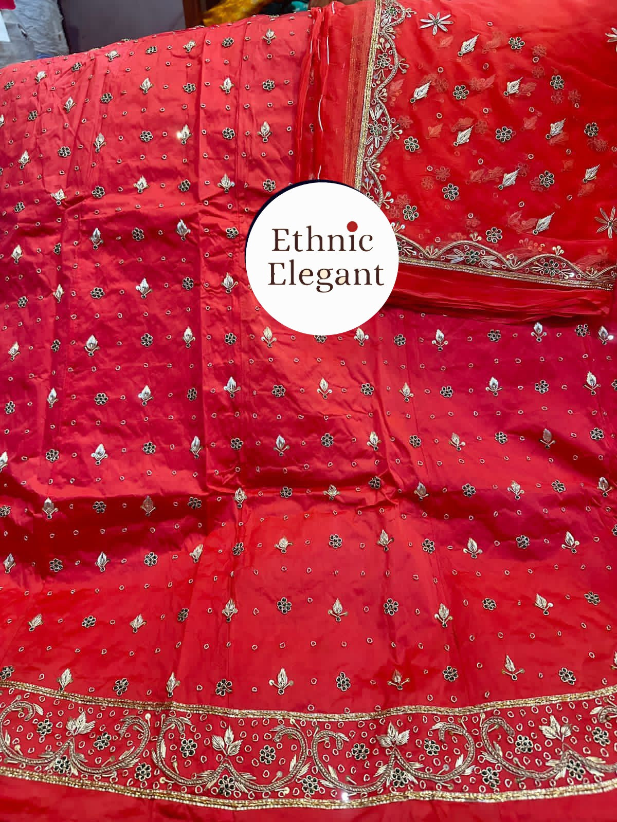 Heavy Bember Satin Poshak with Pure Thakurji Odhna | Aari, Jardoji & Dabka Handwork