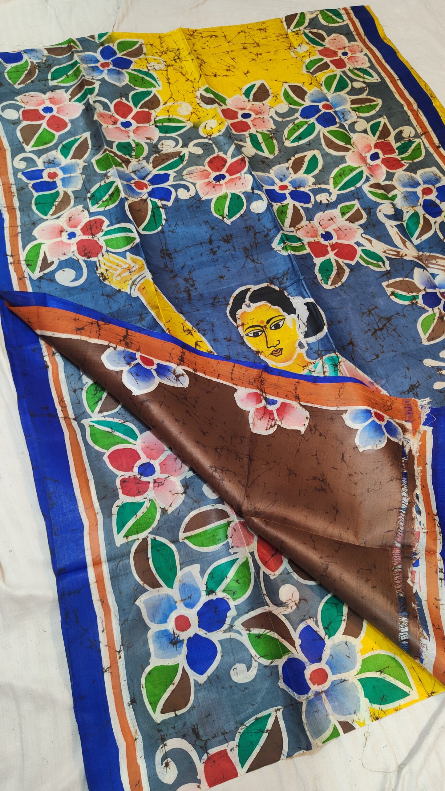 Bishnupuri  handprinted Batik pure silk saree