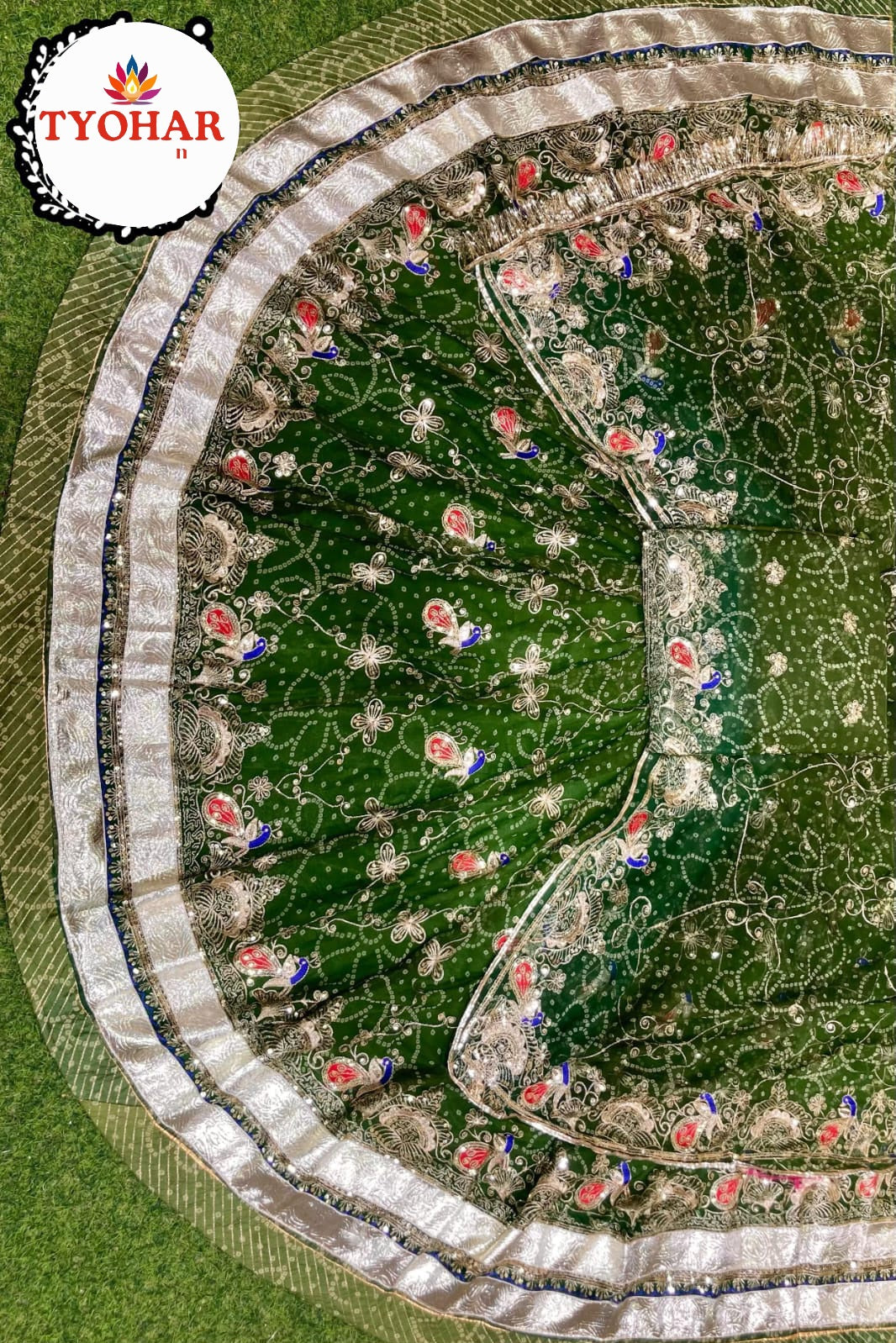 Elegant RAI BHANDHEJ multishaded BOUTIQUE ZARI WORK poshak