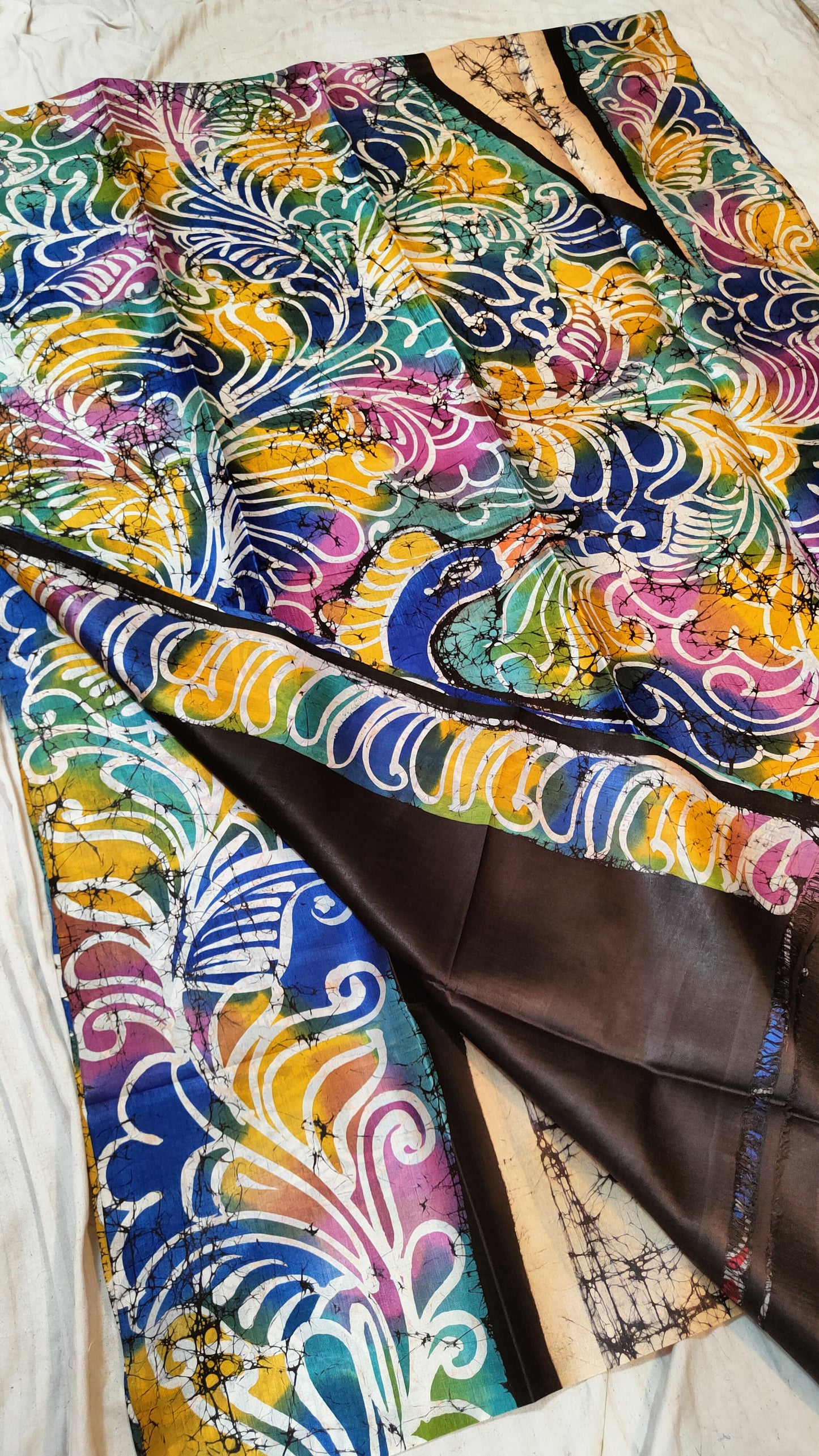 Bishnupuri  handprinted Batik pure silk saree