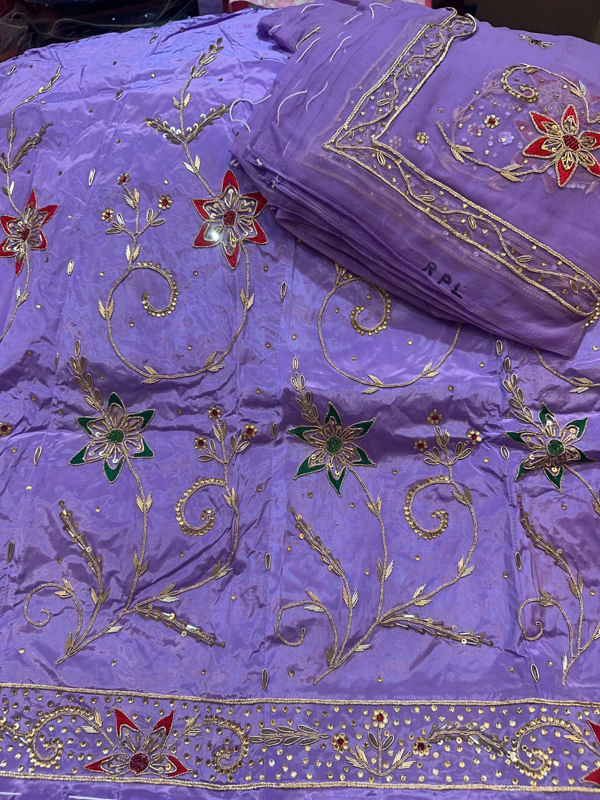 Royal Natural Crepe Ensemble with Handcrafted Jardoji & Dabka Accents