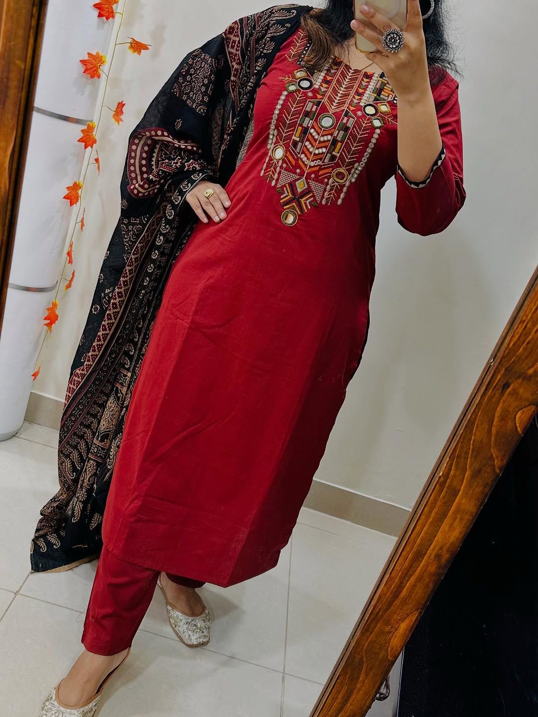 Beautiful Embroidery 3pcs pure cotton kurti set Size: *M/38, L/40, XL/42, XXL/44,XXXl/46*