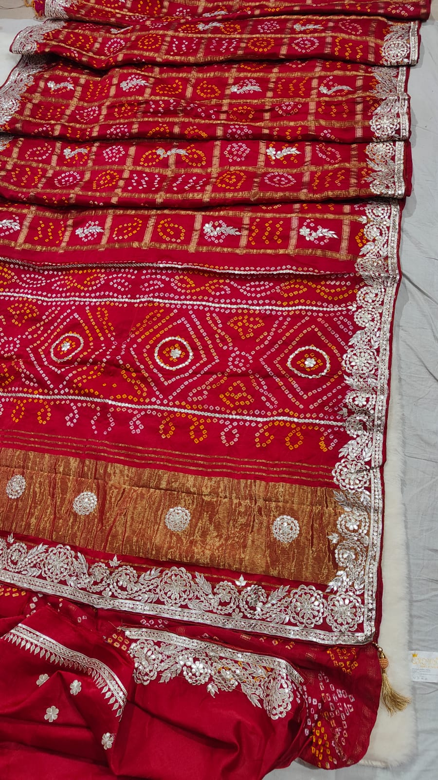 Pure modal gajji silk Bhandhej saree with Hevy hand zero Gotta patti work elegant saree