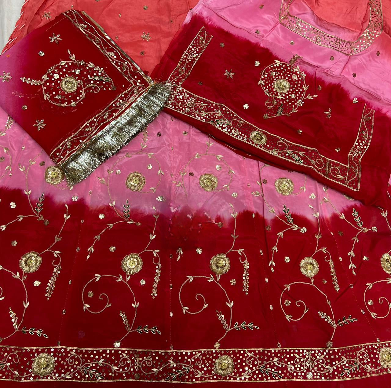 Natural fabric 3 Shaded colour beautiful handwork elegant Partywear Rajasthani poshak