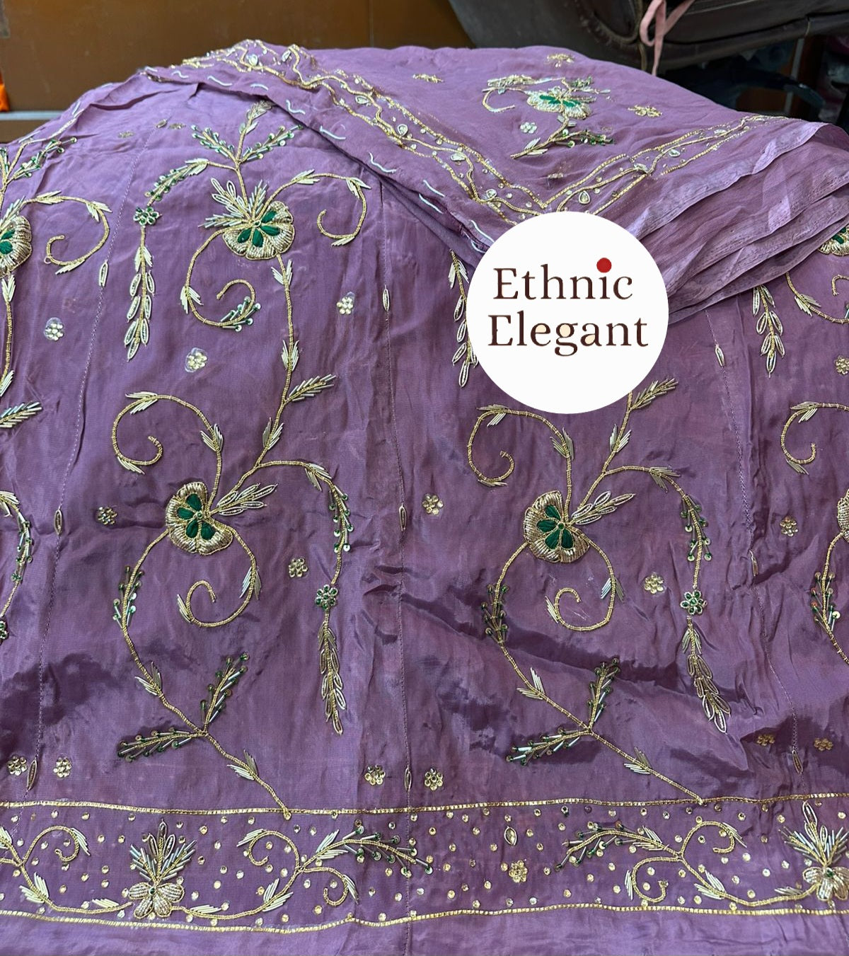 Rajwadi Poshak: Natural Crape with Pure Odhna | Heavy Jardoji & Dabka Handwork